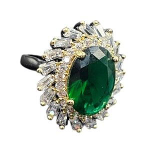 Green and White CZ Diamond Ring